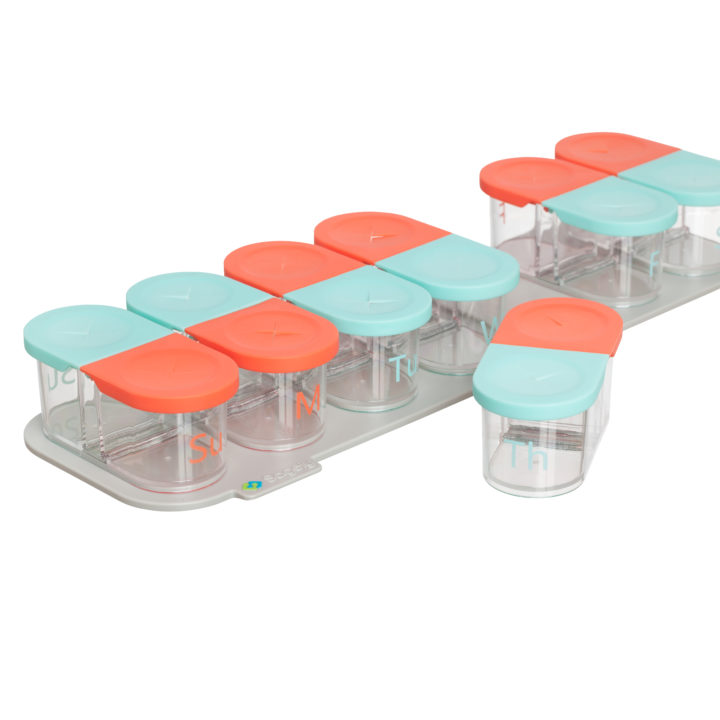 Sagely weekly pill organizer in red and coral