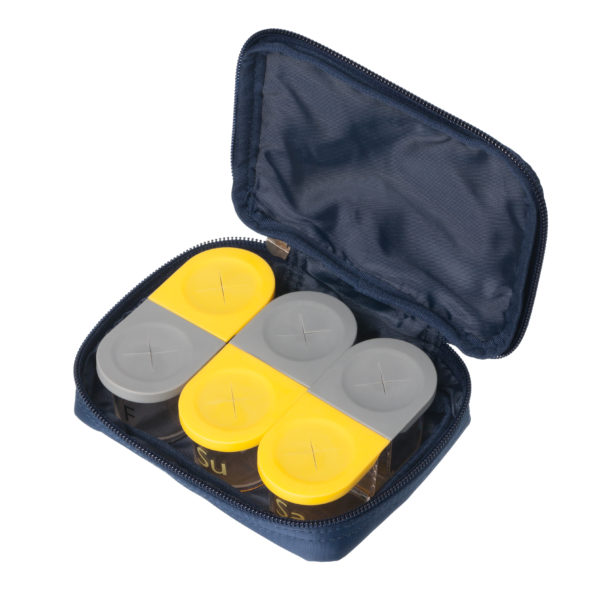 Sagely weekly pill organizer in yellow and gray