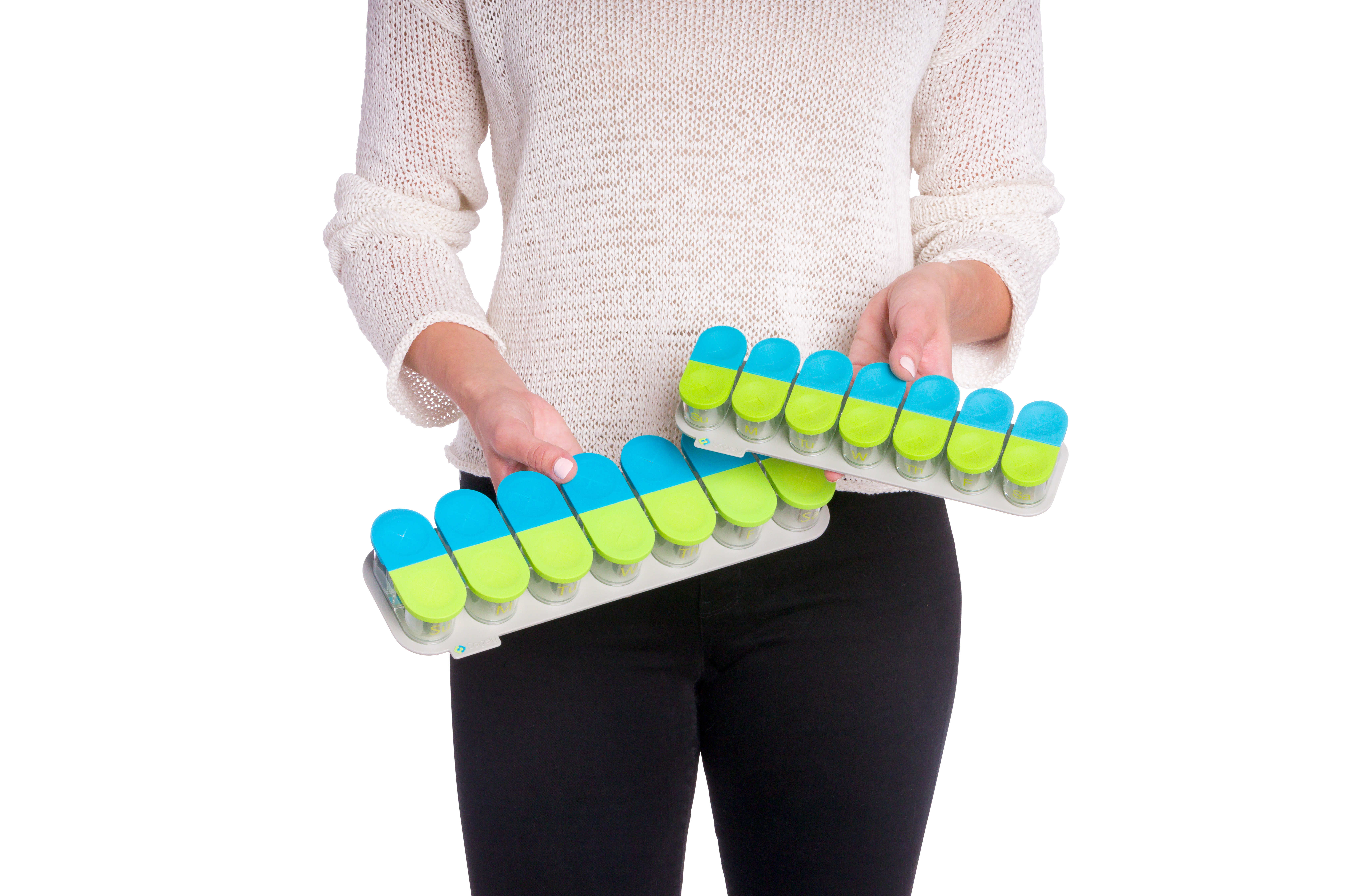2 Sagely SMART XL Weekly Pill Organizer (Green/Blue) w/ Multiple Travel  Pouches - Sagely